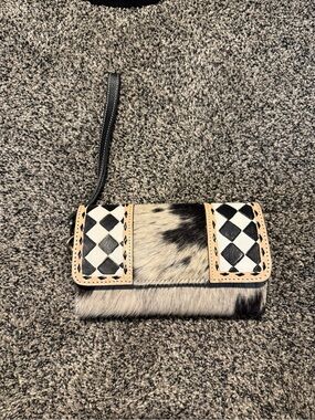 Black and White Haircalf Wristlet Wallet - Western Linens